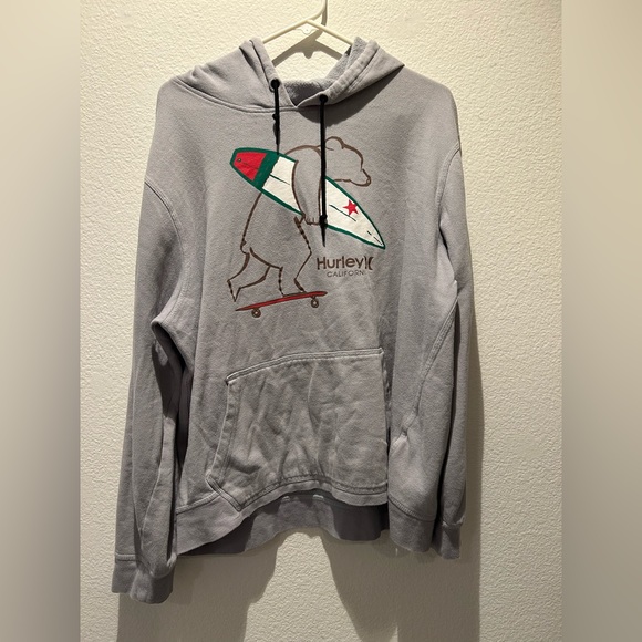Hurley Gray Hoodie with California Skateboard Bear Graphic Size XL EUC - Picture 1 of 4